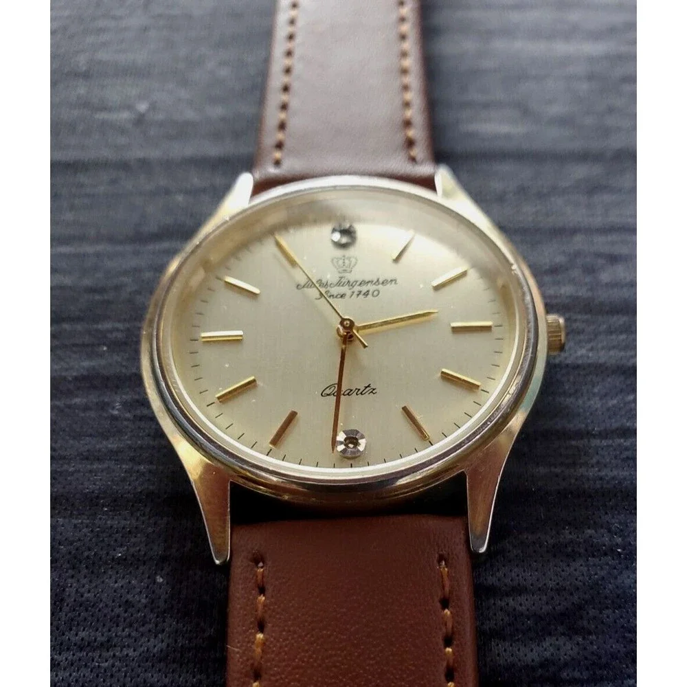 Rare Vintage‎ Jules Jurgensen Gold Men’s 377 Champaign Diamond Dial Wristwatch!